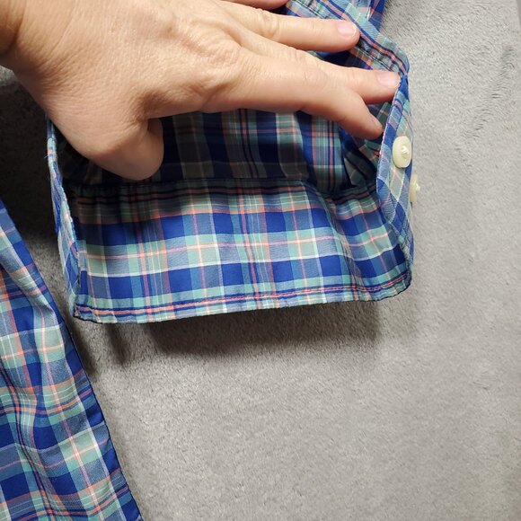 Duluth Long Sleeve Button Down Plaid Shirt 1 Pocket Blue Teal Pink Men Sz XLT - Picture 6 of 9